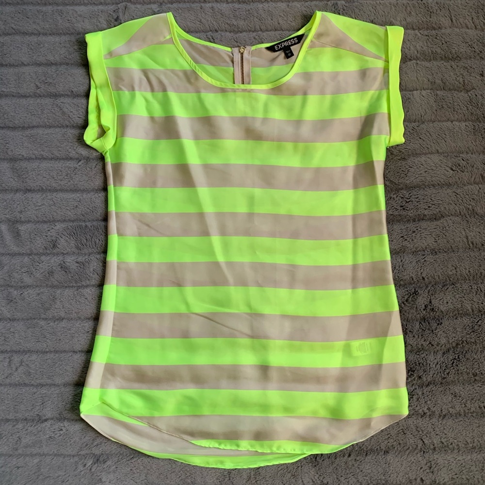 Express Neon Yellow & Tan striped Popover Blouse